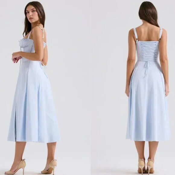 HOUSE OF CB 'Carmen' Soft Blue Cotton Bustier Sundress NWOT - Picture 8 of 9